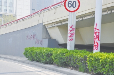 電線桿、立交橋等被噴涂，嚴重影響了市容。