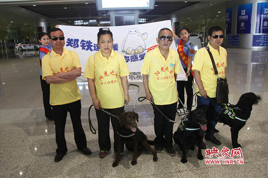 他們此次攜帶的導(dǎo)盲犬名字分別叫A米、戴安娜、凱西，A米是鄭州市第一條導(dǎo)盲犬。