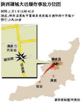昨日18時(shí)40分左右，一輛由西安開(kāi)往蒲城的大巴在蒲城縣城發(fā)生爆炸。據(jù)當(dāng)?shù)匦侣劙l(fā)布會(huì)通報(bào)，此次事故導(dǎo)致