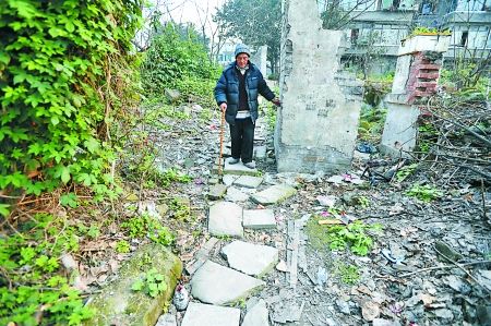 昨日，大渡口區(qū)，徐建高老人走在他鋪成的石子路上。 記者 張路橋 攝
