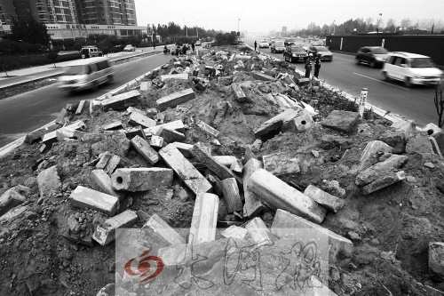 中州大道部分路段，綠化帶成了垃圾場。
