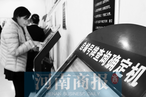 安陽車管所內(nèi)，市民在自助挑選車牌號(hào)。 鄧萬里/攝