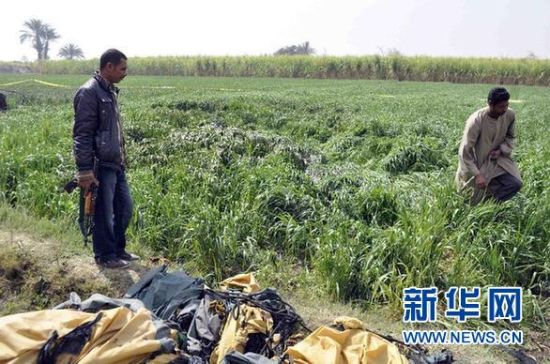 2月26日，在埃及旅游城市盧克索附近，當(dāng)?shù)匕踩藛T在發(fā)生熱氣球爆炸事故的現(xiàn)場(chǎng)查看。