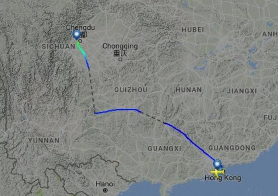  圖片來(lái)自航空網(wǎng)站flightradar24，圖顯示飛機(jī)安全降落成都