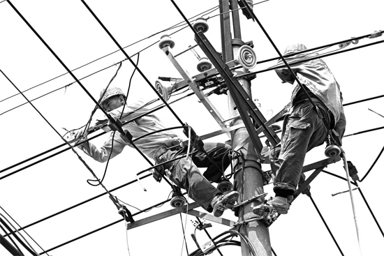 昨日中午，安陽市供電公司配電運(yùn)維專業(yè)團(tuán)隊(duì)的工作人員在維修線路