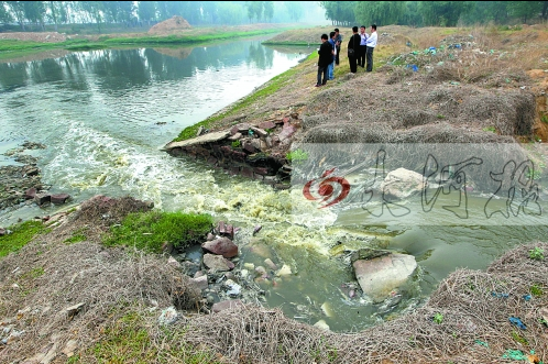 馬頭崗污水處理廠一處溢流口排放污水，異味明顯。