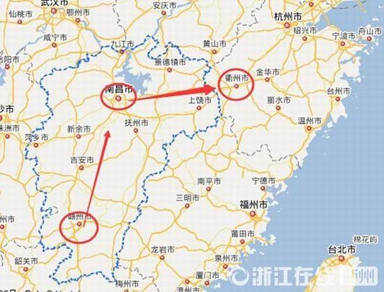 贛州到南昌高速公路400公里左右，南昌到浙江江山高速公路400多公里