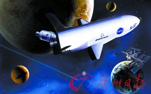 　美國X—37B宇宙飛船在太空中。（合成圖片）