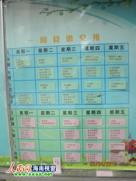 幼兒園公布的食譜，但家長(zhǎng)稱并未真正執(zhí)行